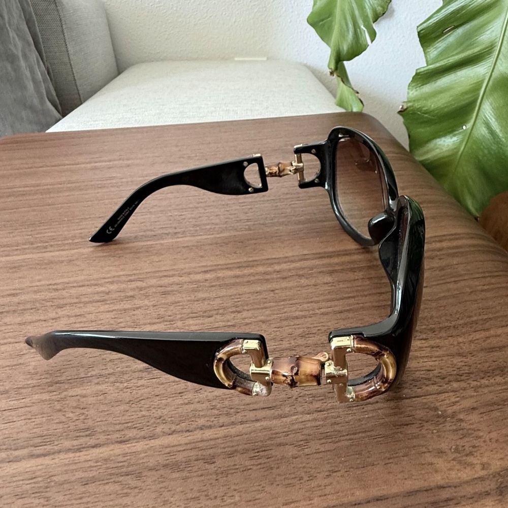 GUCCI BLACK BAMBOO HORSEBIT SUNGLASSES - Picture 6 of 8